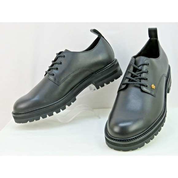 NIB VERSACE BLACK LEATHER GOLD MEDUSA LOGO DERBY LUG SOLE OXFORDS 44 11 main image 4